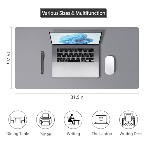 Leather Desk Pad Protector, Mouse Pad, Non-Slip Computer Mat for Desk, PU Leather Office Desk Mat for Home & Office, Waterproof Laptop Desk Blotter for Keyboard and Mouse, Grey (15.7''X31.5'') - color: Grey, size: 15.7''X31.5''