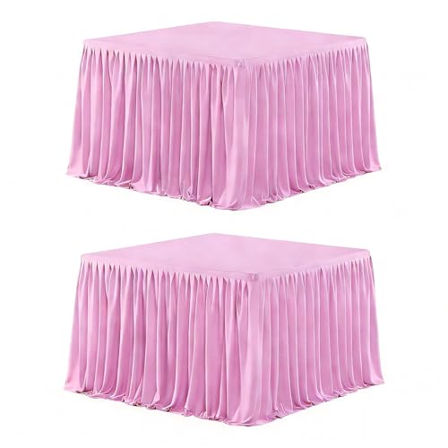 Wish Care 2 Pack Pink Square Table Clothes for 34x34 Inch Tables, Polyester Fitted Tablecloths Stretch Table Cover for Wedding, Birthday, Parties, Trade Show, Craft Show - color: Pink, size: 34" x 34" (2.8 Ft - 2 Pcs)