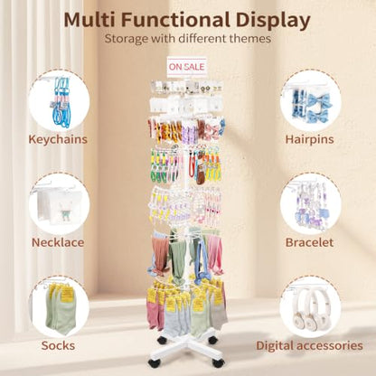 Flenpptly Retail Display Stand, 7-Tier Rotating Display Rack for Store Display, Movable and Adjustable Spinning Display Stand for Earrings, Jewelry, Keychains, Socks Display (7-Tier White) - color: 7-Tier White