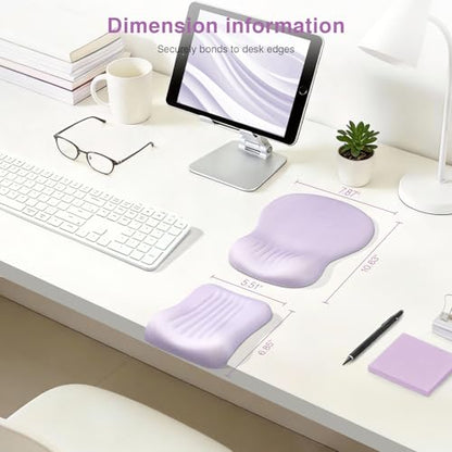 Ospelelf Mouse Pad with Wrist Rest Set Foam L-Shaped Desk Elbow Pad Ergonomic Desk Edge Cushion Anti-Slip Rubber Bottom Office Women Desk Accessories for Computer, Laptop and Gaming, Purple - color: Purple