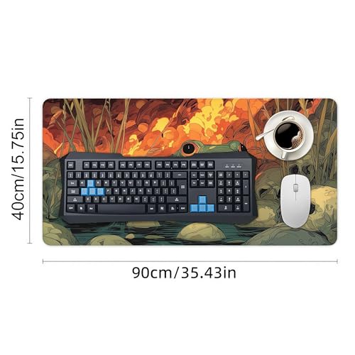 Game Mat with Magical Frog Skull Jungle Fire Theme, 35.4 x 15.7 Inches, Non-Slip, Wear-Resistant, Double-Stitched Edges, Multi-Use Desk Protector - color: Frogs and Skulls Jungle Fire