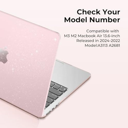 EooCoo Case Compatible with MacBook Air 13 inch M5 2026-2022 Release M4 M3 M2 A3449 A3240 A3113 A2681, Glitter Hard Shell&Keyboard Skin Cover&Screen Protector for Mac Air 13.6 inch, Sparkly Baby Pink - color: Glitter Baby Pink