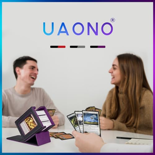 UAONO Card Deck Box for MTG Commander, Independent Commander Display, Fits 100 Double-Sleeved Cards, Magnetic Deck Case for Magic the Gathering TCG, 2 Dividers & 1 Top Loader (Black/Purple) - color: A-Black&Purple