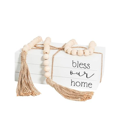 Decorative Books for Home Decor, Wooden Faux Book for Decoration, Farmhouse Stacked Display Books (bless our home) - style: bless our home
