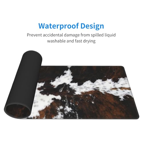 Cowhide Gaming Mouse Pad, 3D Animal Cow Fur Skin Spots Large Extended Desk Mat 11.8X 31.5 inches with Non-Slip Base & Stitched Edges, Waterproof Desk Mat for Office, Home, Laptop, Computer Keyboard - color: Cowhide_03