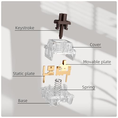 Zhouwang Crystal Brown Switches, 3-Pin Pre-Lubricated Tactile Switches, Dustproof and Waterproof for Mechanical Keyboards. ((36Pcs) - color: Crysta Brown, size: 36Pcs