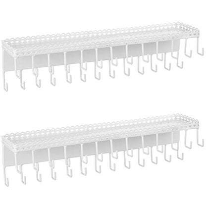 MyGift White Metal Wall-Mounted Jewelry Hanging Shelf with 26 Necklace Hooks, Set of 2 - color: White-set of 2
