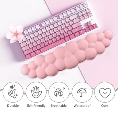 JIKIOU Upgrade Leather Cloud Keyboard Wrist Rest, Cloud Wrist Rest with Non-Slip PU Base, Comfortable Memory Foam Wrist Rest for Computer Laptop Mac Gaming Office and Pain Relief Wish Christmas Gift - color: 05pink