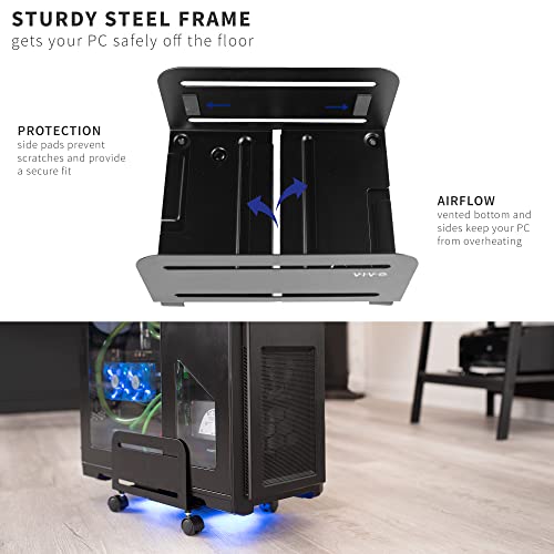 VIVO Large Computer Tower Desktop ATX-Case, CPU Steel Rolling Stand, 7.8 to 14 inch Wide Adjustable Mobile Cart Holder with Locking Caster Wheels, Gaming PC Holder, Black, CART-PC01L - style: Full Tower Cart