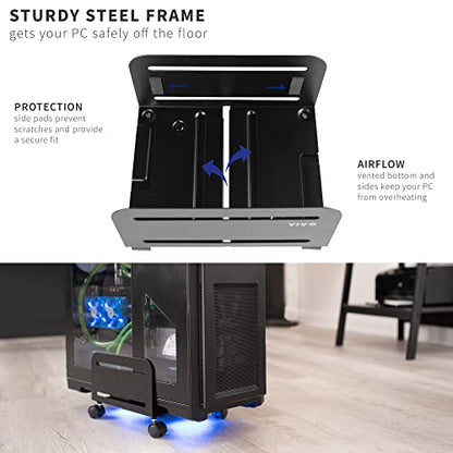 VIVO Large Computer Tower Desktop ATX-Case, CPU Steel Rolling Stand, 7.8 to 14 inch Wide Adjustable Mobile Cart Holder with Locking Caster Wheels, Gaming PC Holder, Black, CART-PC01L - style: Full Tower Cart