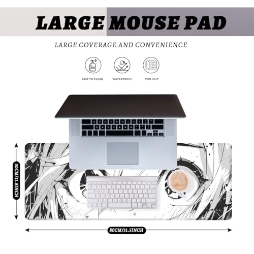 Anime Mouse Pad Black White Manga Cute Girl Eye Large Desk Mat Extended Large Laptop Keyboard Non-Slip Rubber Base with Stitched Edges for Home 31.5 x 11.8 Mouse Pads for Desk Home Office Gaming - color: Anime, size: 31.5" x 11.8"