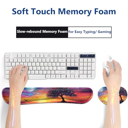 Large Mouse Pad + Keyboard Wrist Rest Set, Extended Gaming Mousepad (31.5X11.8 inch) with Non-Slip Rubber, Ergonomics Memory Foam Mouse Wrist Rest Support, Night View Pattern XXL Desk Pad - color: Yu-Mouse Pad-3-B35