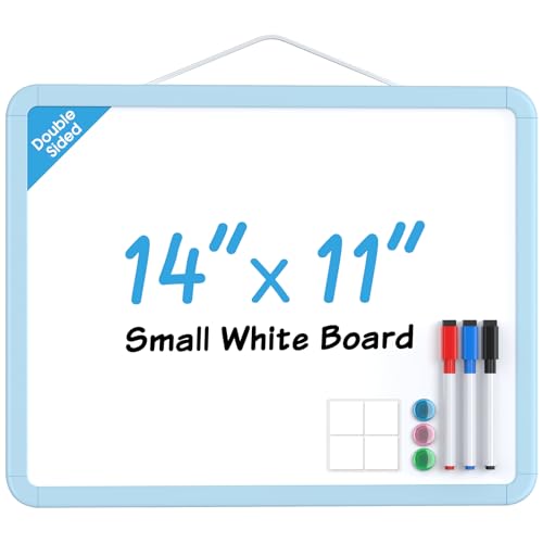 MaxGear Small Dry Erase Board, 14"x11" Double Sided Whiteboard, Blue Frame | Hanging White Board for Wall, Includes 3 Dry Erase Markers 3 magnets Double Sided Tapes, Portable for Planning, Home, Office - color: Blue, size: 14"W x 11"H