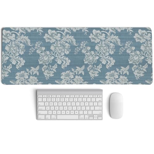 Blue Chinoiserie Mouse Pad,Vintage Blue and White Floral Desk Mat,Big Large Vintage Floral Preppy Trendy Mouse Pad,Girly Gaming Mousepad,Girly Laptop Desk Mat for Dorm Home Office,31.5x11.8In - color: XL Blue White
