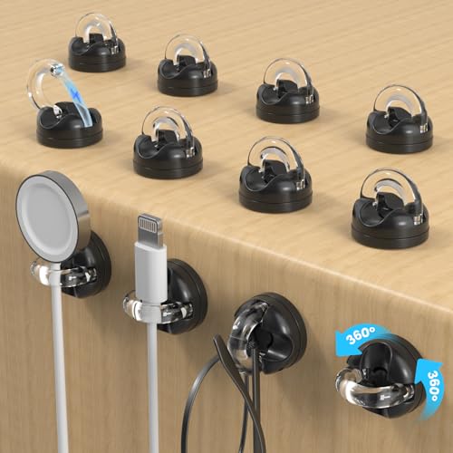 Rotatable Magnetic Cable Clips, Smooth Adjustable Cord Holder, Under Desk Cable Management, Adhesive Charging Wire Holder Keeper Organizer for Office Nightstand Wall (12-Pack Black) - color: 12-Pack Black