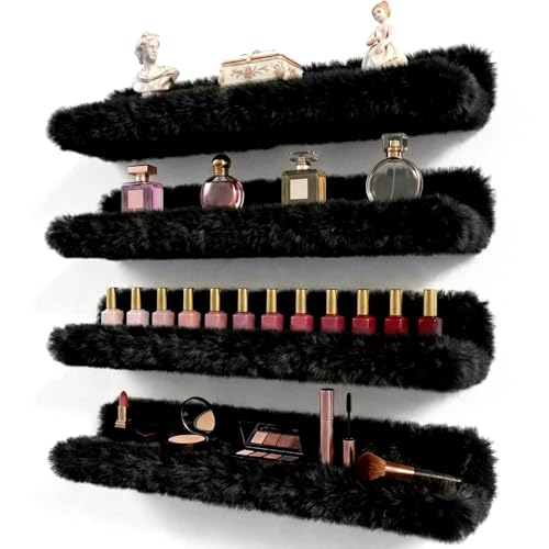 Care&More YJ 15 Inch Nail Polish Shelves, 4-Pack Fuzzy Display Nail Polish Rack for Storing Nail Bottles, Sunglasses, Essential Oils, Plush Soft Black - color: Black