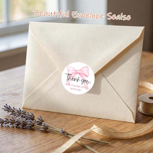120 x Pink Bow Thank You for Celebrating with Me Stickers, Coquette Party Favor Labels for Bridal Shower, Birthday, Baby Shower, Gift Bags, Cookie Boxes & Dessert Table Decor, 1.6" - style: With me