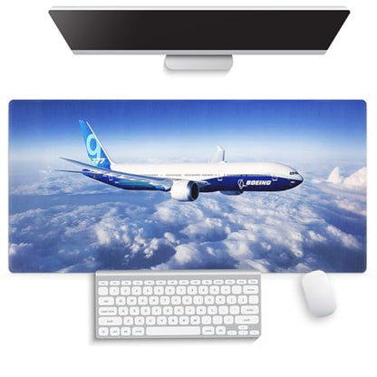 Large Gaming Mouse Pad (31.5" x 15.8") - Airplane Soaring Above the Clouds, Aircraft Design for Boeing 777 Enthusiast Extra XXL Extended Office Accessories, Premium Stitched Anti-Slip Desk Mat - color: Boeing 777
