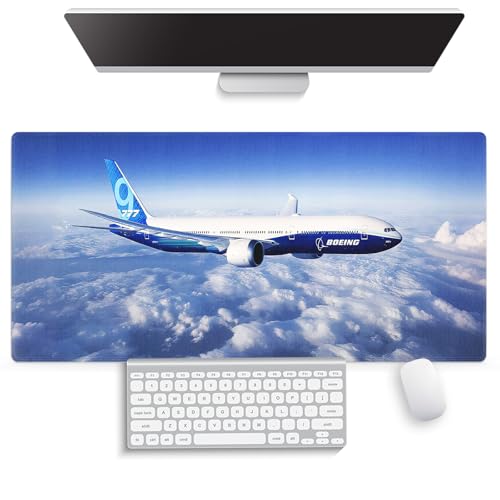 Large Gaming Mouse Pad (31.5" x 15.8") - Airplane Soaring Above the Clouds, Aircraft Design for Boeing 777 Enthusiast Extra XXL Extended Office Accessories, Premium Stitched Anti-Slip Desk Mat - color: Boeing 777