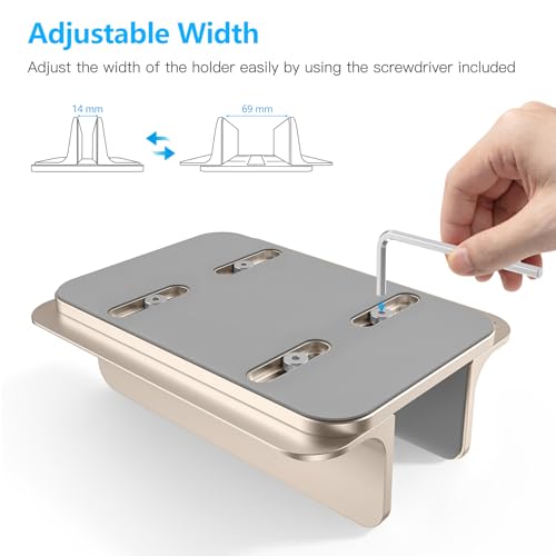OMOTON Vertical Laptop Stand Holder, Desktop Aluminum Stand for MacBook with Adjustable Dock Size, Fits All MacBook, Surface, Chromebook and Gaming Laptops (Up to 17.3 inches), Starlight - color: Starlight