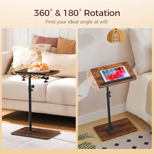 MAHANCRIS TV Tray Table, Height Adjustable TV Trays with 360° Swivel, Space-Saving Side Table for Couch, Multi-Functional Sofa Table with Anti-Slip Bar, Bedside, Rustic Brown ETRB4501 - color: Rustic Brown