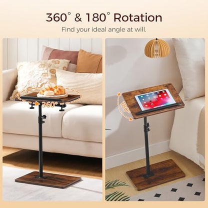 MAHANCRIS TV Tray Table, Height Adjustable TV Trays with 360° Swivel, Space-Saving Side Table for Couch, Multi-Functional Sofa Table with Anti-Slip Bar, Bedside, Rustic Brown ETRB4501 - color: Rustic Brown