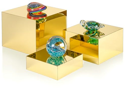 Red Co. Set of 3 Glossy Gold Acrylic Cube Display Nesting Risers with Hollow Bottoms - 2 Pack - color: Gold, size: 6",7",8" - 2 Pack