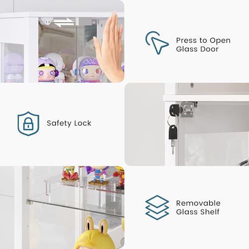 Dystler Display Cabinet with Glass Doors, 6 Tier RGB Lights Curio Cabinet | Adjustable Shelves, Human Sensor Lighting, Modern LED Display Case for Collectibles, White - color: White