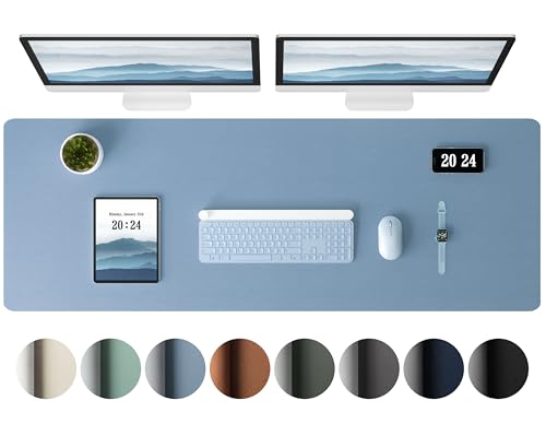 Aothia Leather Desk Pad Protector - Large Mouse Pad, Office Mat, Non-Slip PU Leather Blotter, Laptop Desk Pad, Waterproof Writing Pad for Office and Home (Denim Blue, 38" x 13.7") - color: Denim Blue, size: 38" x 13.7"