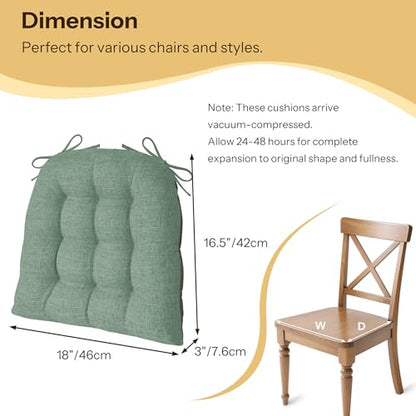 Chair Cushions for Dining Chairs Set of 4 Durable D-Shaped Seat Cushions with Non-Slip Backing Secure Ties Thick Cozy Seat Pad for Kitchen Dining Room Office(18x16.5x3in Sage Green) - color: Sage Green