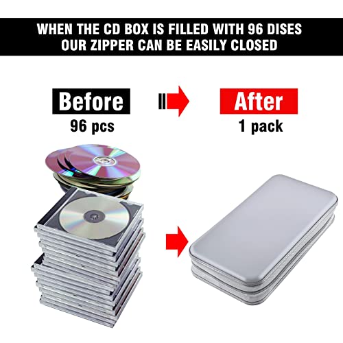 DVD Case, Bivisen CD Case Holder Wallet Binder 96 Capacity CD/DVD Cases Storage Holder Binder Organizer Wallet Book for Car Home Travel (Silver) - color: Silver