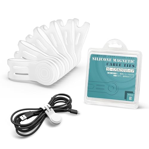 Magnetic Cord Ties Organizers, Kanemc Silicone Cable Tie Cord Wrap Reusable Twist Ties Wire Strap For Charging Cables Headphones USB Type C Cable Small Cords (8-Pack, White) - color: White, size: S-size