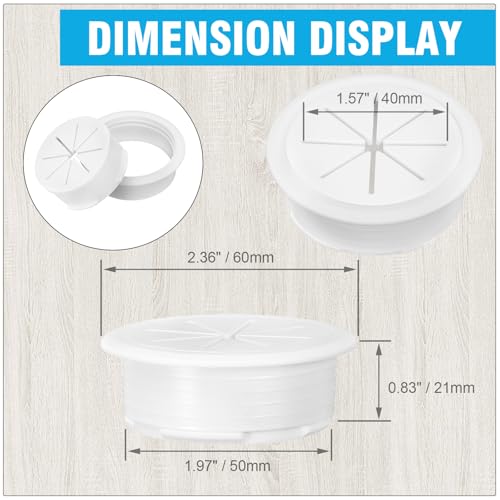 2" White Desk Grommet, JTemgle Flexible Cable Grommet Plastic Cable Hole Cover Wire Organizer Caps Desktop Cord Management for Home Office TV Stands Tabletops, 5 Pieces - color: White
