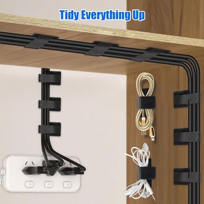 EEEKit Cable Management Under Desk, 40 Pack Detachable Hook and Loop Cable Straps with Adhesive Wire Clips, Up to 15 Cords, Reusable Cord Organizer for Home Office Desk PC Setup