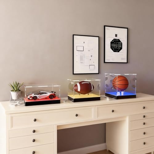 Light Up Acrylic Display Case with RGBW LED Lights, USB Powered with Switch Panel & App Control, Clear Collectible Display Box for Rugby, Soccer, Mini Helmet, Collectables & Figures, 12x8x8 Inch - size: 12''(L) x 8''(W) x 8''(H)
