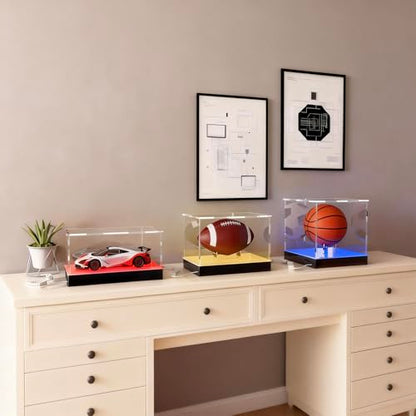 Light Up Acrylic Display Case with RGBW LED Lights, USB Powered with Switch Panel & App Control, Clear Collectible Display Box for Books, Medals, Stamps and Cards, 12x12x4 Inch - size: 12''(L) x 12''(W) x 4''(H)