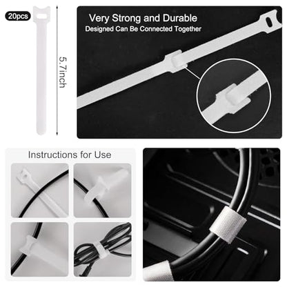 137PCS Cable Management Kit 4 Cable Sleeve Split 100 Cable Zip Ties 10 Cable Clips 15 Adhesive Wall Cable Tie 10 Cable Zip Tie for TV Computer Office Home Under Desk - color: White
