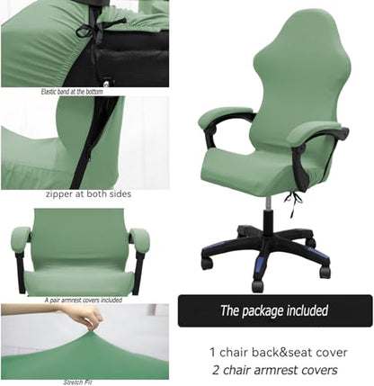 Gaming Chair Cover Set with Armrest Covers, Stretch Ruffled Slipcover for Racing Office Computer Reclining Chairs (Avocado Green) - color: Avocado Green