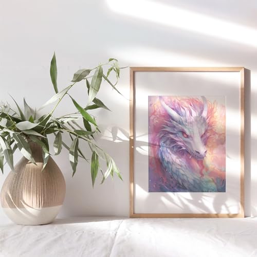 Fantasy Dragon Wall Art - Science fiction Mythical Creatures - Video game Room Wall Decor - Pink White Gamer Girl Room Decor - Sci Fi Wall Art Gaming Art Print - Dragon Art playroom Decor - Dragon Poster