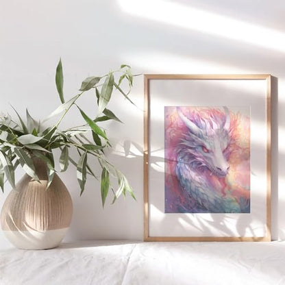 Fantasy Dragon Wall Art - Science fiction Mythical Creatures - Video game Room Wall Decor - Pink White Gamer Girl Room Decor - Sci Fi Wall Art Gaming Art Print - Dragon Art playroom Decor - Dragon Poster