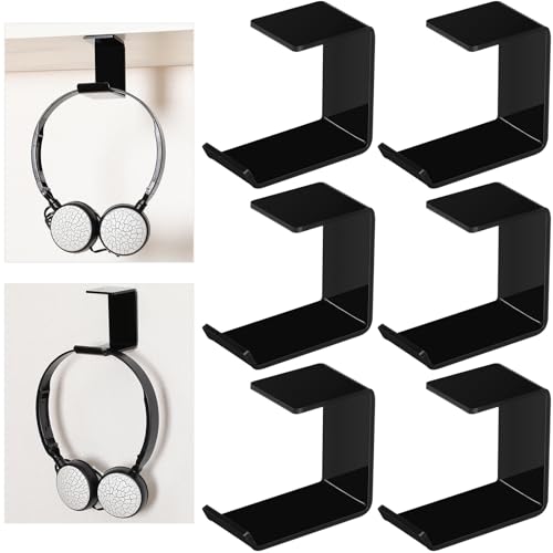 Weysat Under Desk Headphone Hook Hanger Purse Hook for Table with Adhesive Tape Acrylic Hanger Under Desk Mount for Most Headphone Purse Umbrellas(Black,6 Pcs) - color: Black