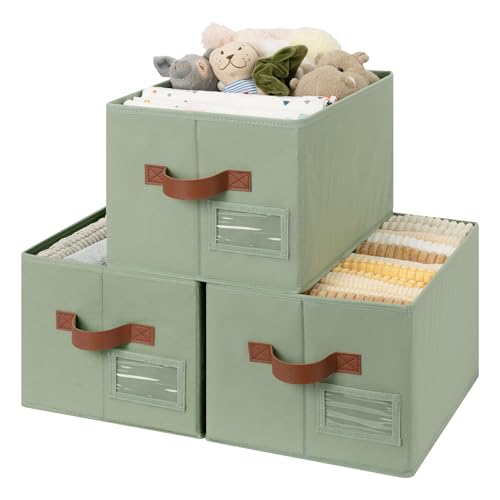 GRANNY SAYS Fabric Storage Bins, Closet Storage Bins for Shelves, Storage Basket with Handles, Collapsible Storage Boxes, Decorative Storage Box, Sage Green, Medium, 3-Pack - color: Sage Green, size: Medium