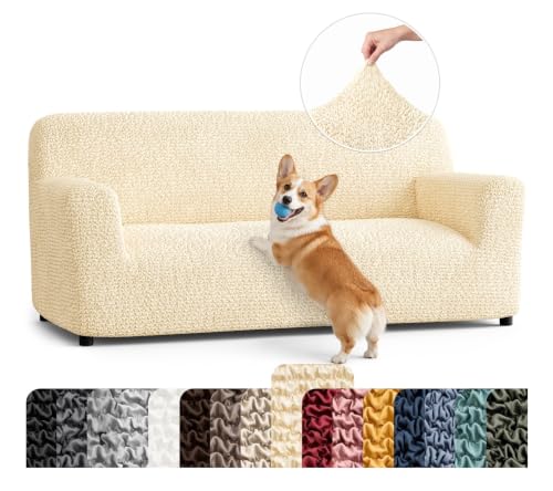 Premium Stretch Couch Covers for Sofa - Sofa Chair Cover Washable, Dogs & Pets Friendly - Elastic Polyester Loveseat Slipcovers - Non-Slip Love Seat Couch Covers - Cream (64"-85" Wide) - color: Cream, size: 64"-85" Wide