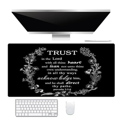 EOBTAIN Black and White Large Mouse Pad Bible Verse Keyboard Mat 31.5x15.7 Inch Scripture XXL Thin and Big Extended Desk Mat Smooth Non-Slip Rubber Mousepad Relaxing Spiritual Desk Accessories - color: Black