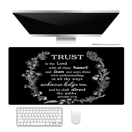EOBTAIN Black and White Large Mouse Pad Bible Verse Keyboard Mat 31.5x15.7 Inch Scripture XXL Thin and Big Extended Desk Mat Smooth Non-Slip Rubber Mousepad Relaxing Spiritual Desk Accessories - color: Black