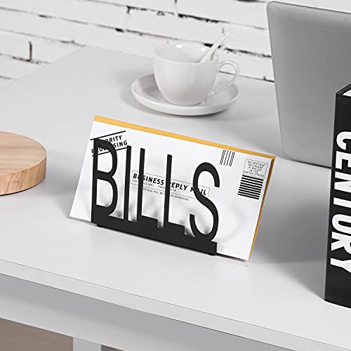 MyGift Black Metal Desktop Mail Sorter Organizer with Bills in Block Cut Out Letter Design - color: Black