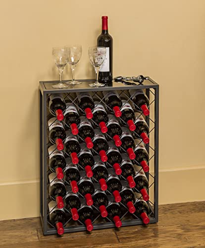 Mango Steam 32 Bottle Gray Wine Rack with Glass Top Shelf, Free Standing for Home, Kitchen and Bar - color: Pewter, size: 32 Bottle
