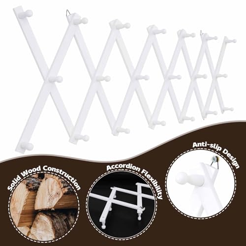 SCUNDA Wall Rack with 20 Hooks, Wooden Wall Expandable Coat Rack for Coat, Hats, Baseball Caps, Coffee Mug, Jewelry(White) - color: White, size: 20 Hooks