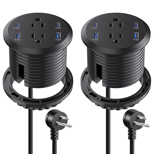 3 inch Desktop Power Grommet USB C,65W Fast Charging Station,Furniture Recessed Power Strip,2 Outlets,4 USB Ports,Flush-Mount for Desktop, Workspace Essential Desk Outlet,2 Pack (Black) - color: Black, size: 2 PCS-65W USB Port