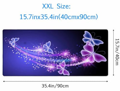 Gaming Mouse Pad, Large Mouse Pads for Women, Non-Slip Rubber Base Mousepad, Keyboard Mouse Mat, Desk Pad with Stitched Edges, 35.4x15.7inch, Glowing Butterfly - color: Glowing Butterfly, size: 35.4" x 15.7"